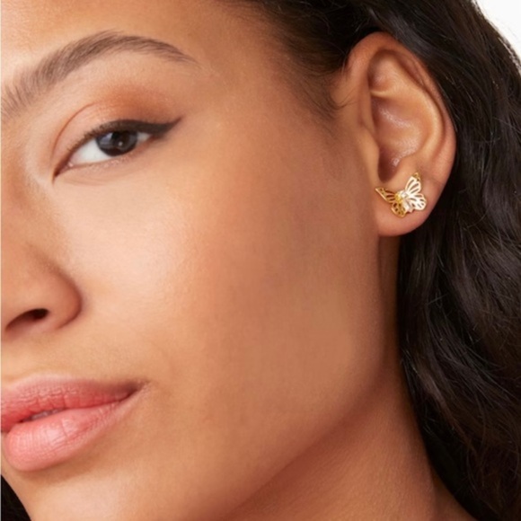 Kate Spade Social Butterfly gold statement cubic zirconia pierced earrings - Picture 3 of 13
